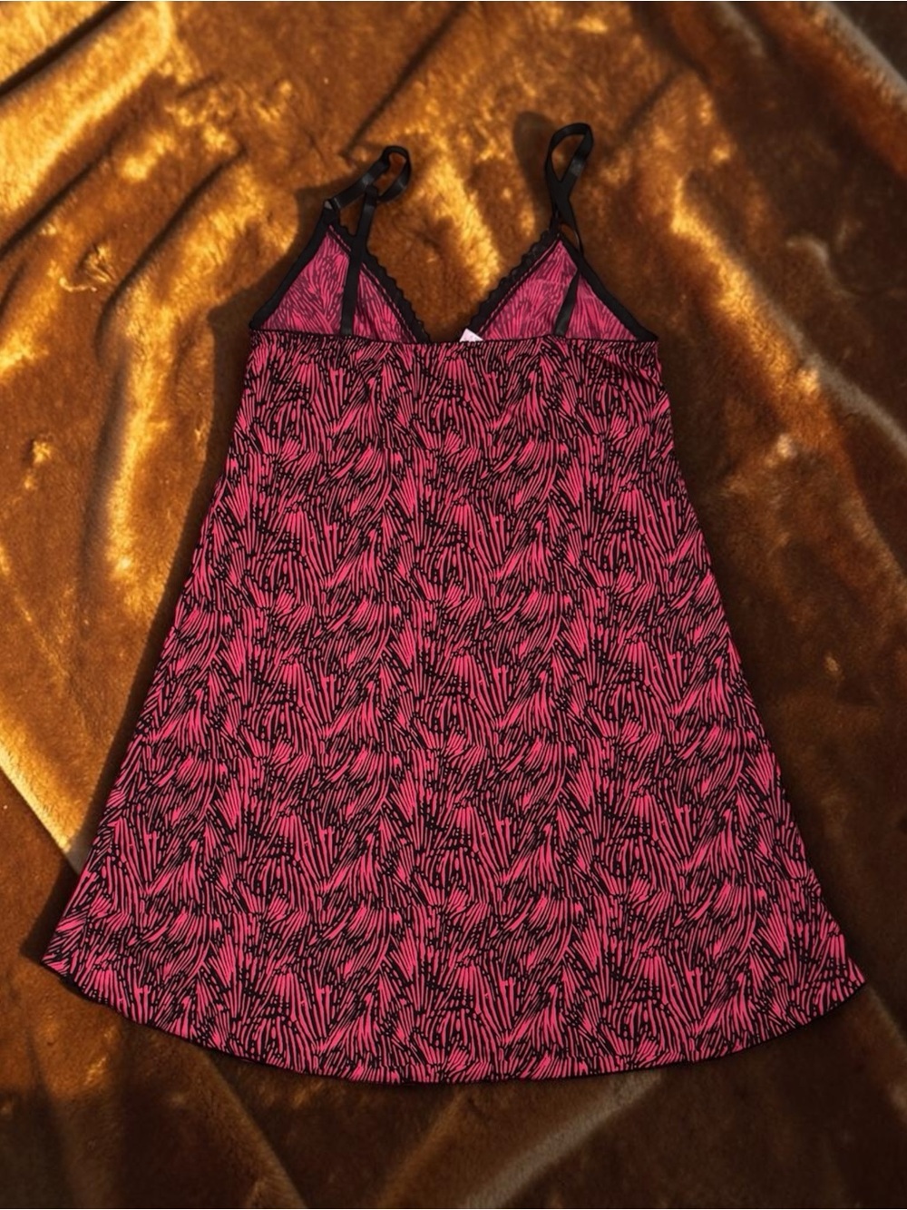 Pink and Black Printed Satin Cami Slip Dress - Picture 3 of 11